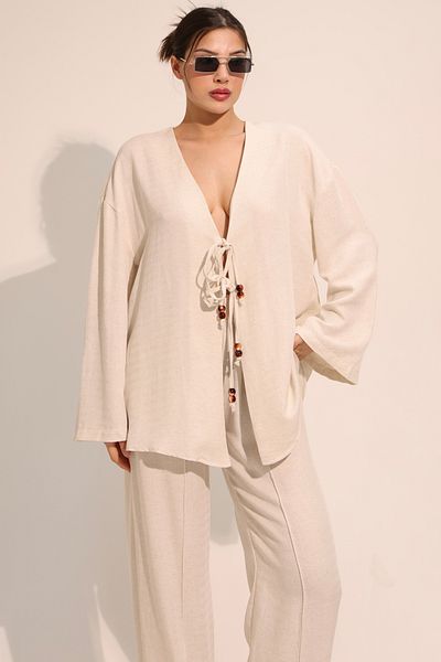 AURRARİ Tie-Up Linen Shirt and Pants Set