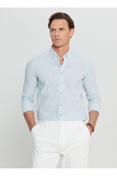 ALTINYILDIZ CLASSICS Ανδρικό πουκάμισο Six Star Classics Slim Fit με κουμπιά πέτο Χακί ACE020252168_HAK