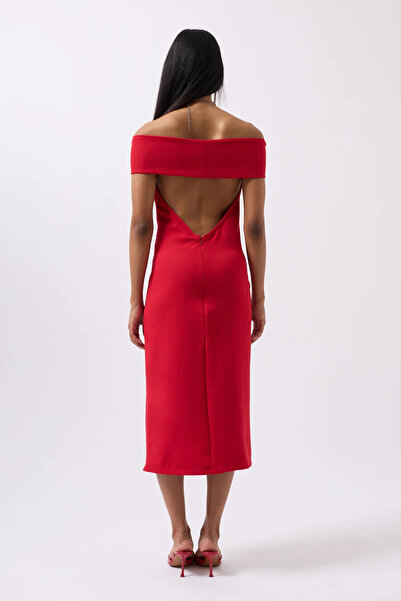 bayansepeti New Season Strapless Shoulder Fold Detailed Back Low-Cut Zipper Detailed Women's Maxi Dress 52225079