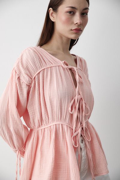 Laluvia Rosa 100% Baumwolle Ärmel elastische Musselin Hemd - 5259
