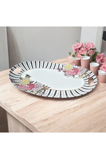 Form Desenli Oval Melamin Tepsi 53x35 cm – Kırılmaz, Dayanıklı Sunum Tepsisi