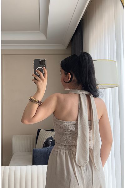 SANDY FASHİON Halter-Neck Linen Suit