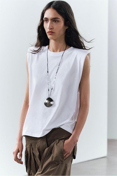 BE CHİC Women's Circle Necklace Shoulder Padded Sleeveless Sleeveless Basic Tshirt Ayd2009