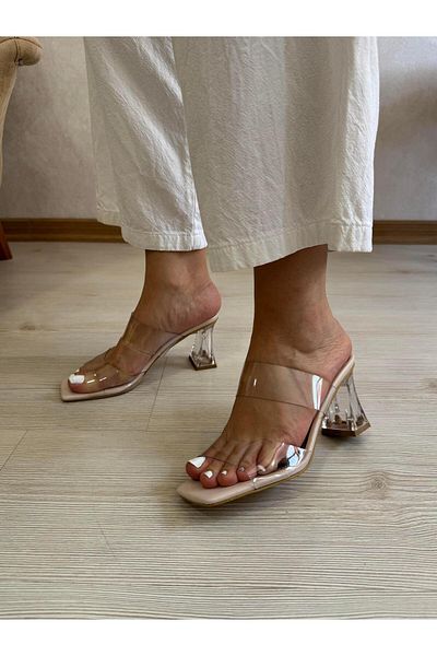 DERİ KABUSU Long Transparent Heelled Slippers 786