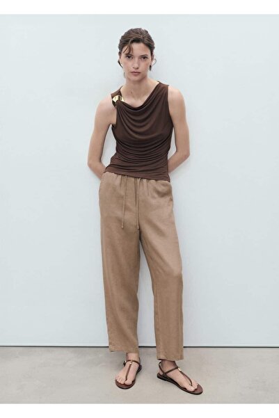 MANGO Woman Büzgülü keten pantolon