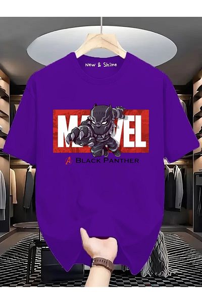 New Shine Μπλουζάκι Super Hero Black Panther με στάμπα Oversize