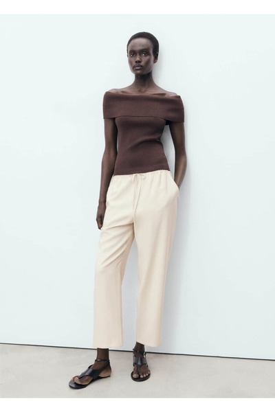 MANGO Woman Bağcıklı dökümlü pantolon