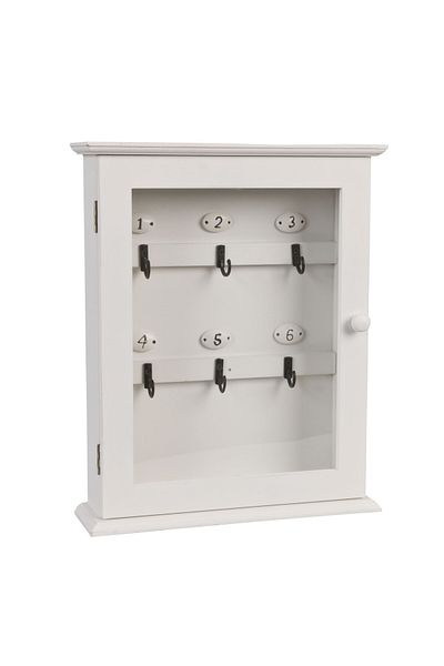 Clayre & Eef Suspended Wooden Key Box White - 6 Hooks 25cm x 7cm x 31cm
