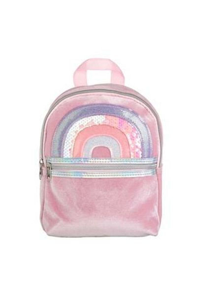 Jumbo Pink Velvet Rainbow Backpack with Holographic Glitter for Kids