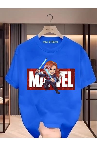 New Shine Μπλουζάκι Superhero Black Widow με στάμπα Oversize