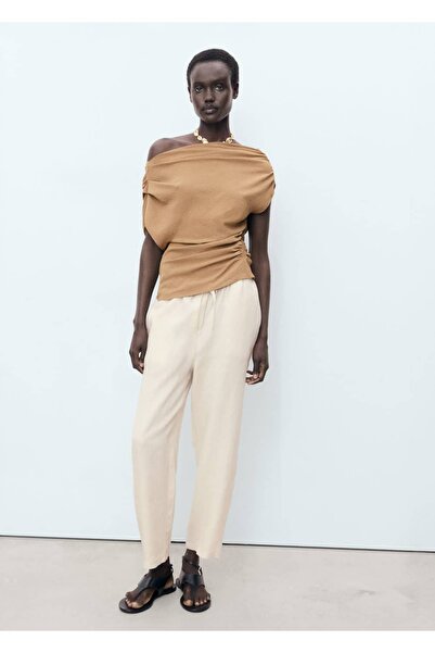 MANGO Woman Büzgülü keten pantolon
