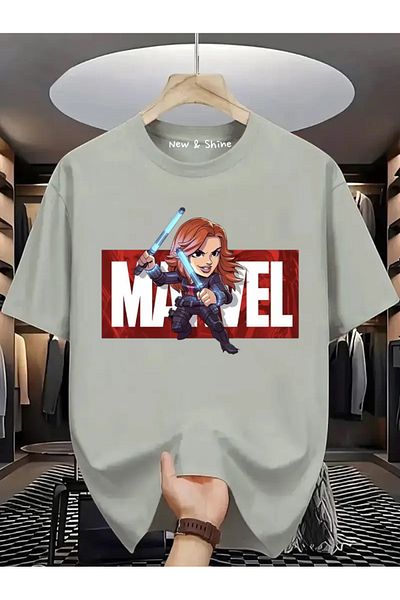 New Shine Μπλουζάκι Superhero Black Widow με στάμπα Oversize