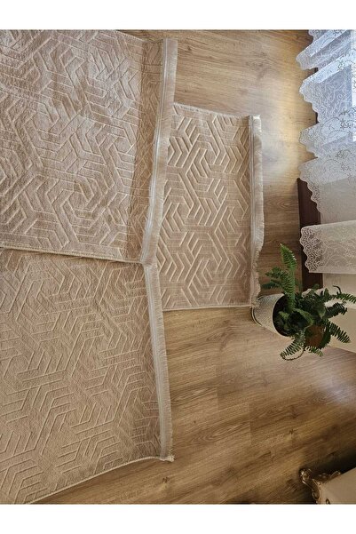 AKSU DİNARSU armoni saçaklı modern yıkanabilir embos 3lü yatak odası takımı kaymaz taban(80X250)(80X150)