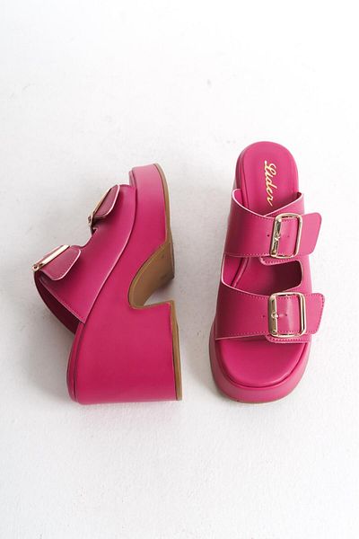 LDR Women's Double Buckle Thick Heeled Slippers