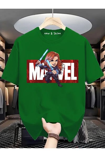 New Shine Μπλουζάκι Superhero Black Widow με στάμπα Oversize