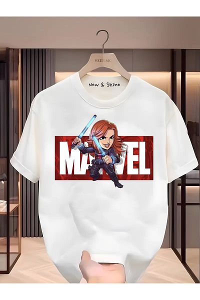 New Shine Μπλουζάκι Superhero Black Widow με στάμπα Oversize