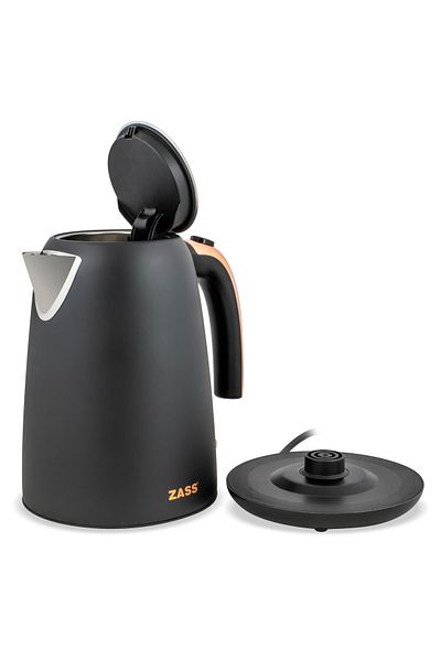 Zass Electric kettle ZASS Rose Gold ZCK 21, 2200 W, 1.7 L, 360° Rotating , Water Indicator, Matte Black