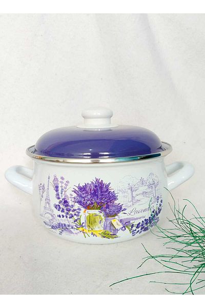 EBRULİEMAYE Lavender Small Size Enamel Pot 2 Liter 18 cm Milk Yogurt Soup Stew Pot