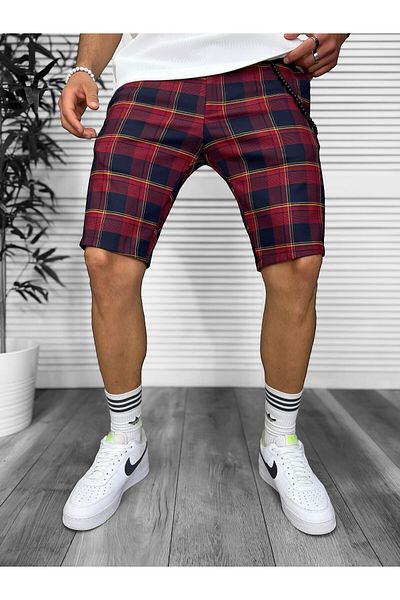 dehaine Men's shorts, plaid, casual, red, 13333