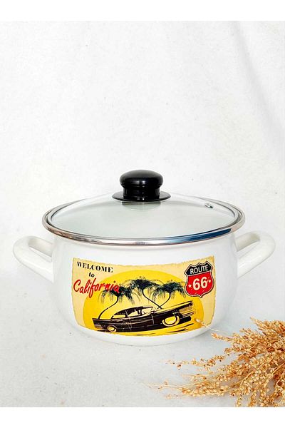 EBRULİEMAYE Classic Car Small Size Enamel Pot 2 Liter 18 cm Milk Yogurt Soup Stew Pot