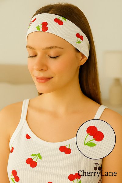 Cherry Lane Women's White Cherry Patterned Strap Mini Dress & Headband Set of 2