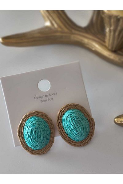 Trend Republic Wicker Handmade Colorful Earrings Pink Blue Green