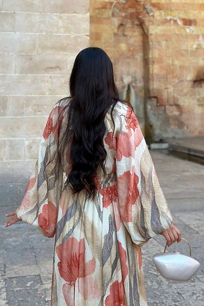MELEK ARAZ Floral Patterned Skirt Suit-Beige