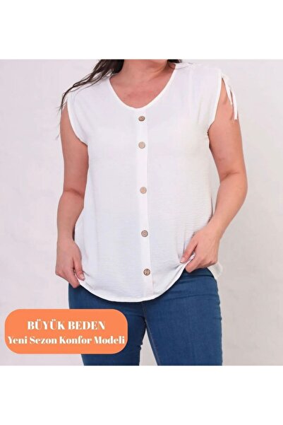 fatma keskin linna butik Women's Sleeveless Button Detailed Aerobin Fabric Pl...