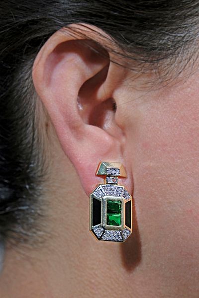 ÖZÜM TAKI Women's Steel Green Stone Earrings Gold