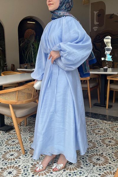 MELEK ARAZ Vuala Tie Blouse Skirt Set-Blue