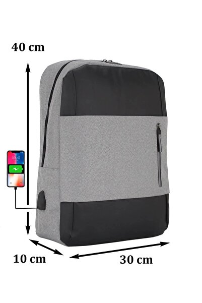 TB Terzi Bey Gray Shock Absorbing Protected Imported Backpack with USB Apparatus 14-15.6 Inch Laptop Compartment