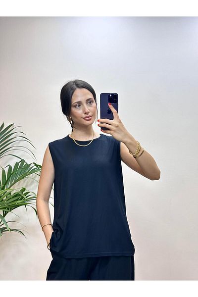 Ranasubaşı Savior Zero Sleeve Combed Cotton Tunic Black
