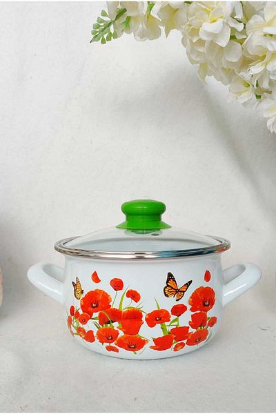 EBRULİEMAYE Butterfly Ferret Small Size Enamel Pot 2 Liter 18 cm Milk Yogurt Soup Stew Pot