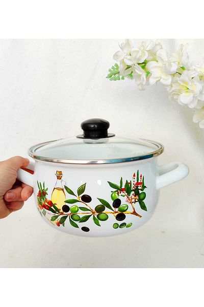 EBRULİEMAYE Olive Oil Enamel Pot 2.7 Liter 20 cm Milk Yogurt Soup Stove Pot