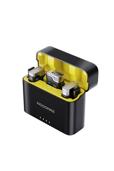 MOOGMAX Dual Wireless Microphone with Charging Case - Noise Isolation, 21 Hours of Playback, Ideal for Lectures and Meetings
