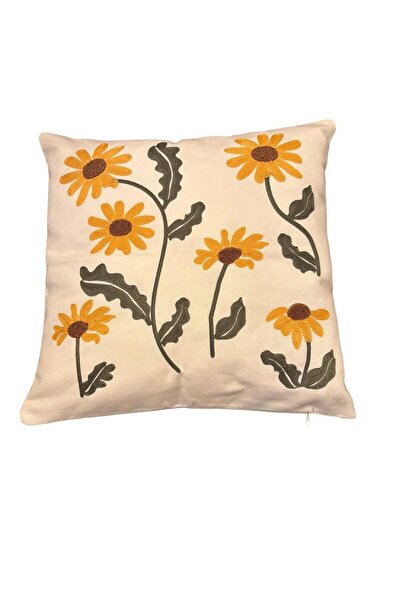 Goshıkı غطاء وسادة مريح من القطن بتصميم زهرة الشمس باللونين الأصفر والأخضر مق...