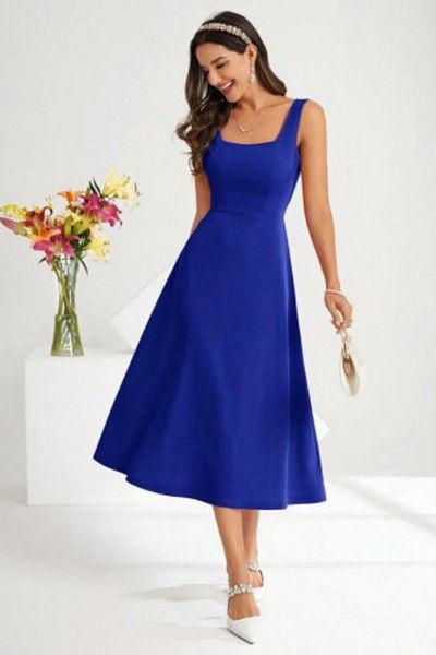 Mossta Square Neck Midi Length Crepe Dress - Saks