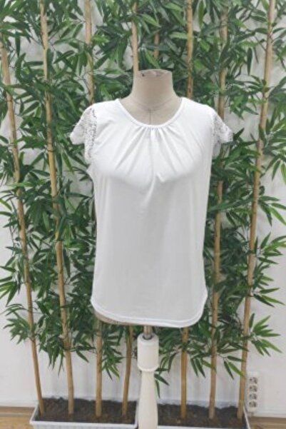 Mossta Μπλούζα με λαιμόκοψη με δαντέλα - Λευκή