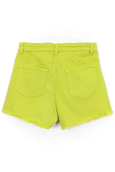 DobaKids Button and Pocket Detailed Oil Green Girls' Vintage Leg Denim Shorts