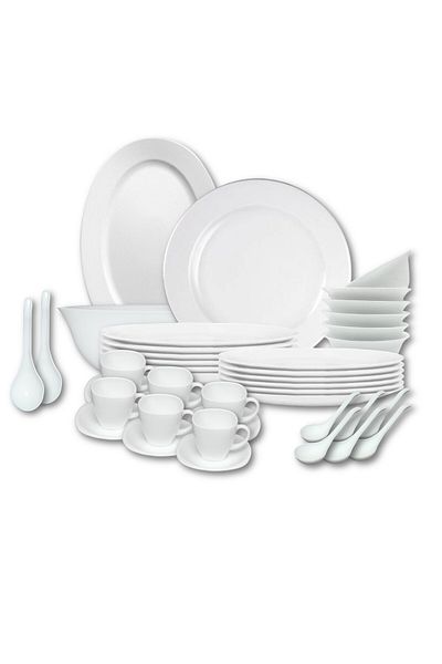 Houzi 56Pcs Opal ware Dinner set Dinner Soup Dessert plate Bowls soup spoon Serving plate cup saucer
