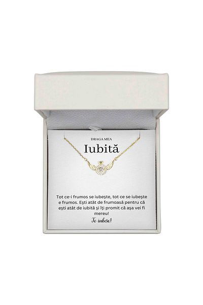 The Jewel Heart Colier Cu Mesaj De Dragoste Pentru Iubită – Bijuterie Din Argint 925 Aurit, Cutie LED Inclusă