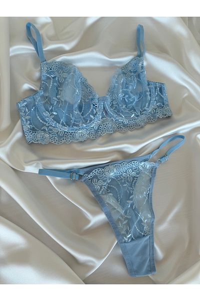 Pijamacs Set sutien cu model floral albastru bebeluș