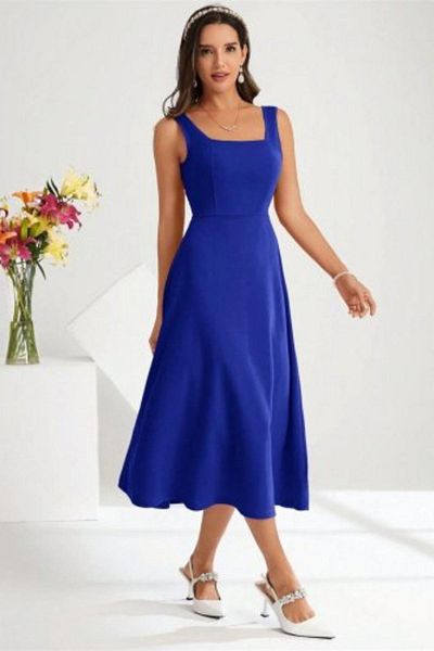 Mossta Square Neck Midi Length Crepe Dress - Saks