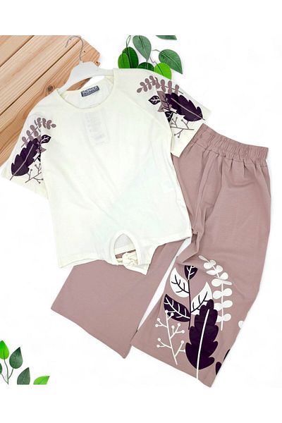 voyyo kids baby Girl's Summer Flower Printed Shirt Wide Leg Capri 8-12 Years Compact Bottom Top Set