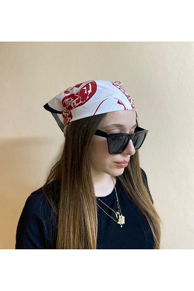 sema aksesuar Women's Red White Heart Motif Bandana - Heart Scarf - Birthday, Lover Gift
