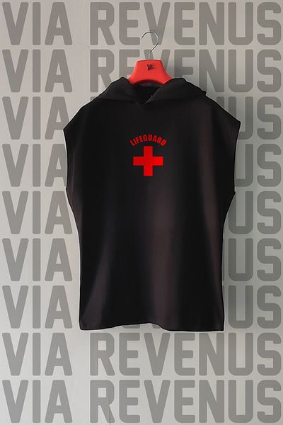 Vordevia Αθλητικό μπλουζάκι Lifeguard / Lifeguard με εμπρός και πίσω εμπριμέ με μηδενικό μανίκι με κουκούλα 100% βαμβάκι