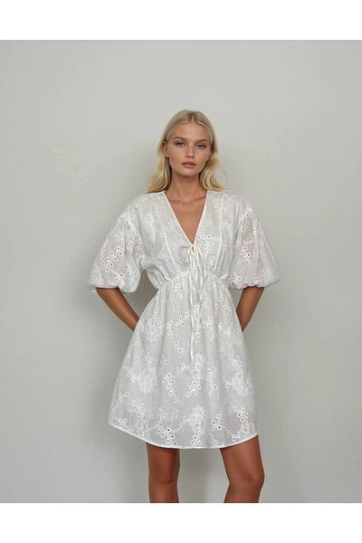 İLKCET MODA Rochie de damă cu mâneci balon cu detaliu Brode