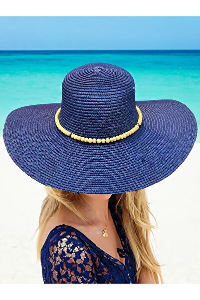 LAGRANZE Pălărie de plajă din paie cu boruri largi, decorată cu margele
