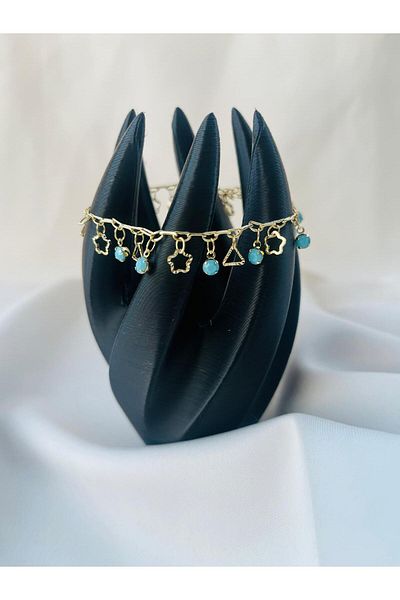 ESDE Blue Beaded Steel Non-Tarnish Gold Plated Anklet