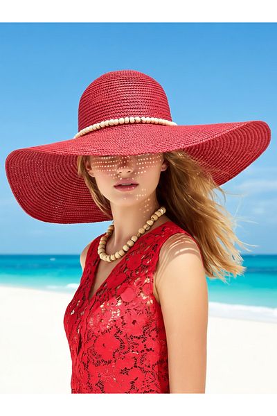 LAGRANZE Women's Bead Decorated Wide Brim Straw Beach Hat